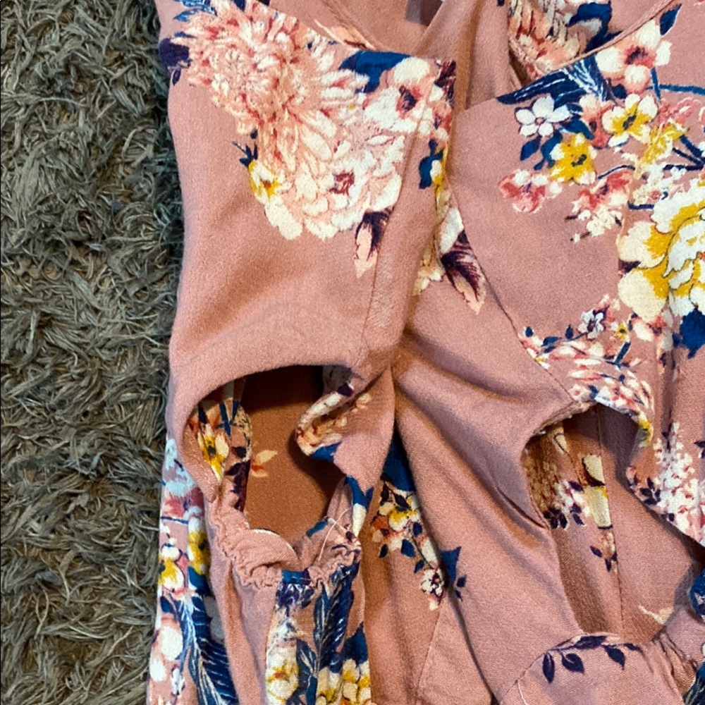 Xhilaration Pink and Blue button down Midi Dress with pockets and cutout on side - Picture 5 of 8